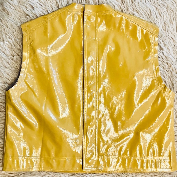 1960s-Style Bright Yellow Two-Piece PVC Miniskirt Outfit - Picture 4 of 7